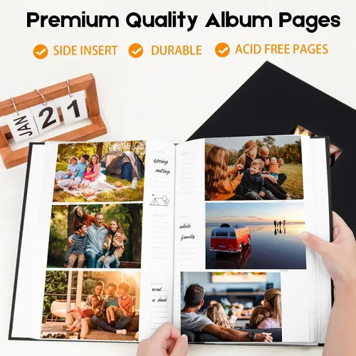Vista 4 de Álbum de fotos de 4 x 6 pulgadas, 360 fotos, cubierta de marco de lino con áreas de notas, libro de fotos de 4 x 6 con espacio de escritura
