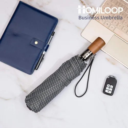 Vista 2 de HOMILOOP Sombrilla de viaje de negocios 10 costillas sombrilla plegable compacta con material resistente al viento apertura automática compatible