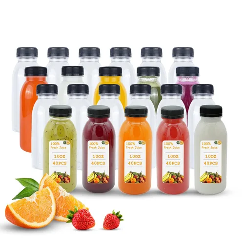 Vista 7 de Holotap 42 Pzas Botellas de Plástico para Jugo de 8 OZ con Tapas, Botellas de Plástico Desechables Transparentes Vacías a Granel con Tapas Blancas a