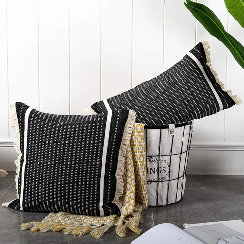 Vista 5 de OJIA Funda de Almohada Moderna con Borlas, Funda de Cojín Decorativa con Flecos de Liana, Funda de Almohada Tejida Estilo Granja para Sofá Silla