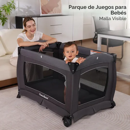 Vista 4 de Centro para bebé, corralito plegable para bebé y niño pequeño, moisés, colchón, mesa de cambio para recién nacidos (negro)