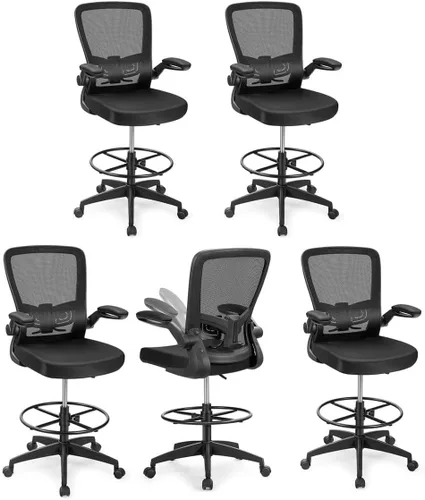 Vista 13 de GIANTEX Juego de 2 sillas de dibujo, sillas altas de oficina para Negro