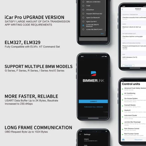 Vista 2 de Vgate vLinker BM OBD2 - Lector de código Bluetooth, herramienta de escaneo OBDII para Android y Windows, hecho para BimmerCode