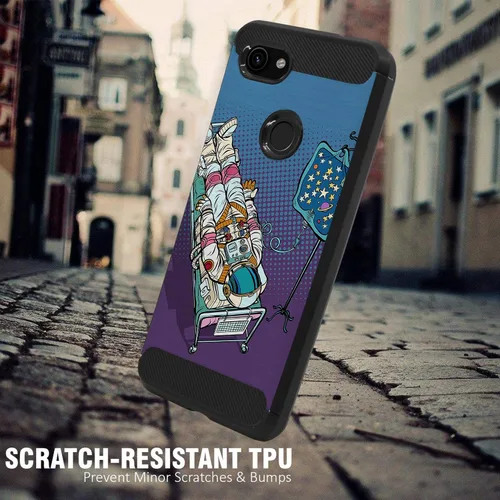 Vista 2 de CasesOnDeck - Funda compatible con Google Pixel 3A (2019) - Funda de TPU con patrón pictórico, flexible, delgada y elegante (astronauta)
