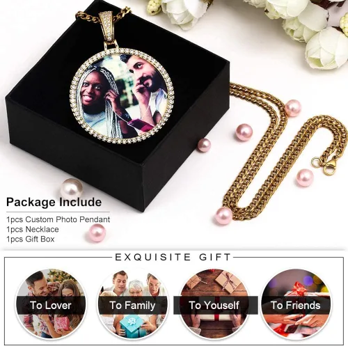 Vista 7 de TUHE - Dije de 18 quilates y brillantes personalizable para fotografía y recuerdo dije estilo Hip-Hop para hombre y mujer cadena TenisLazo Cubana