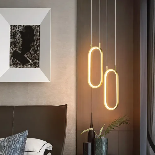 Vista 7 de Lámpara colgante de cocina moderna con 2 anillos, lámpara colgante ovalada para cocina, isla, dormitorio, sala de estar, comedor
