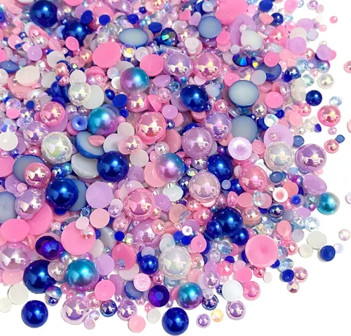 Vista 11 de Diamantes de imitación de resina mixta de 3.53 oz con parte trasera plana, perlas semicirculares, tamaños mixtos de 0.116 a 0.394 pulgadas
