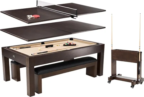 Vista 9 de Barrington Billiards 7' Drop Pocket Pool Table 3-in-1 Combo Table, Dining Top, Table Tennis and Billiards with Accessories