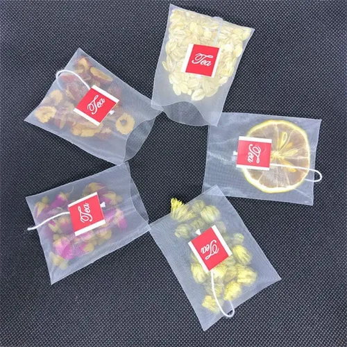 Vista 5 de Bolsa de té vacía desechable gris, 100 unidades, de nailon, con cierre plegable, filtro de sellado térmico, bolsa de té desechable simple, bolsa