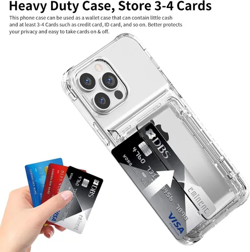 Vista 3 de ACANDYA Funda protectora transparente para iPhone 15 Pro Max con tarjetero de crédito, protección resistente, a prueba de golpes, antiarañazos