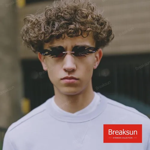 Vista 3 de Lentes de sol de llama de fuego para mujeres y hombres, retro, estrechos, con forma de fuego, sin marco, para fiesta de Halloween, gafas rojas