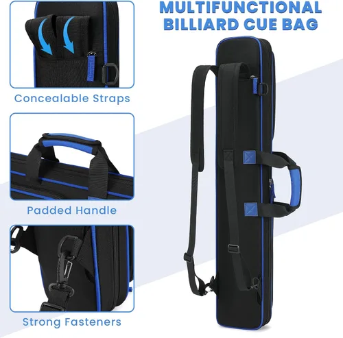 Vista 4 de Estuche para taco de piscina, 3 x 4 / 5 x 5 con múltiples bolsillos para Azul: 3x4