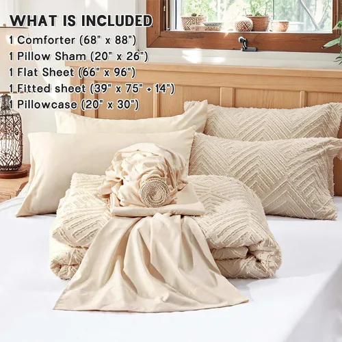 Vista 5 de Zzlpp Juego de edredón individual de 5 piezas, ropa de cama beige en una 01 - Beige