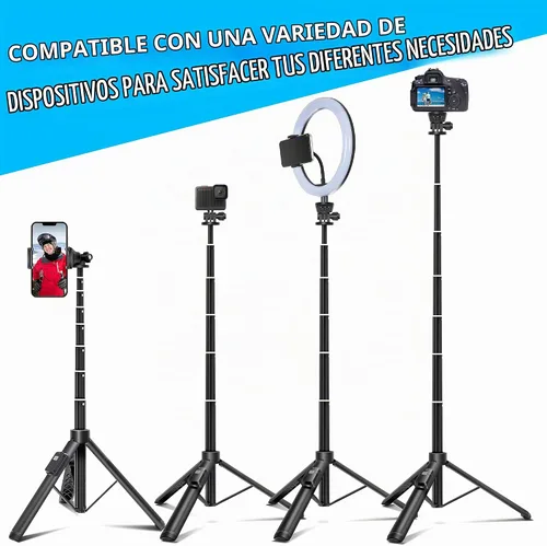 Vista 3 de BZE Trípode extensible para selfie de 62 pulgadas con control remoto inalámbrico y soporte para teléfono, soporte portátil de aleación de aluminio 3