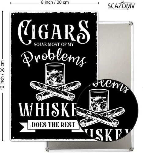 Vista 2 de Letrero de metal de barra de whisky y puros, letrero de metal con texto en inglés "Gentlemen's Club", decoración de póster de aspecto retro, Negro