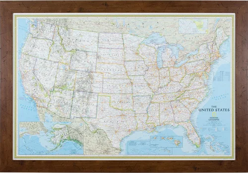 Vista 12 de Craig Frames mapa de viaje clásico de los Estados Unidos, Papel, 24 x 36 pulgadas