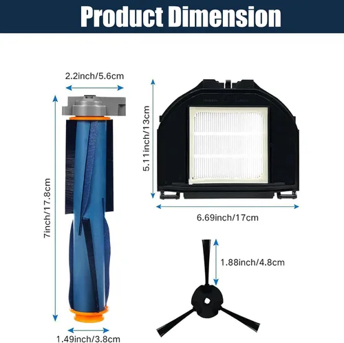 Vista 7 de Paquete de 10 piezas de repuesto para robot aspirador Shark RV2310 RV2310AE, 1 cepillo principal, 2 filtros HEPA, 6 cepillos laterales, 1 cepillo