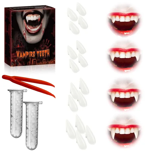 Vista 9 de 6 pares de colmillos de dientes de vampiro para niños y adultos