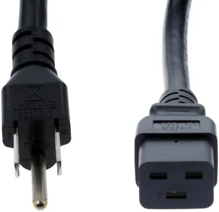 Vista 2 de Cable de alimentación de CA resistente, 15A/125V, 14 AWG, 5-15P a C19, (NEMA 5-15P a IEC-60320-C19) 3 pies