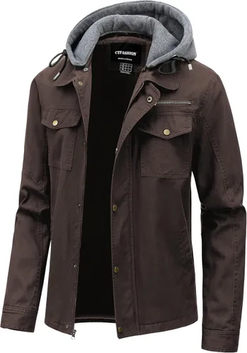 Vista 12 de Chaqueta ligera de algodón para hombre, estilo militar, con capucha, de canvas, para campo, ropa de trabajo, casual, cargo de primavera