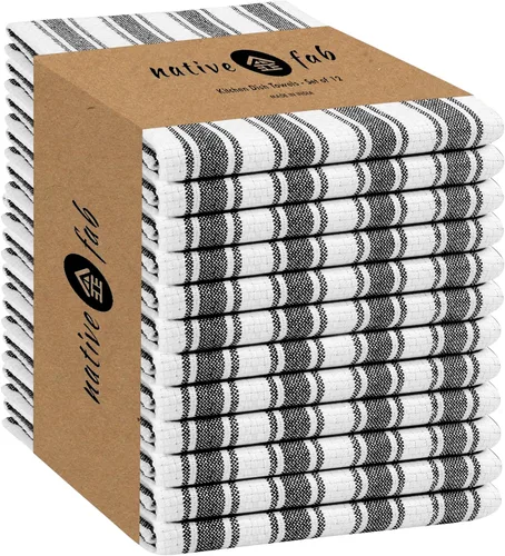 Vista 17 de Native Fab Toallas de Cocina de Algodón 100% Beige - 16x26 pulgadas - Juego de 12 - Toallas de Platos con Tejido de Canasta a Rayas para Limpiar