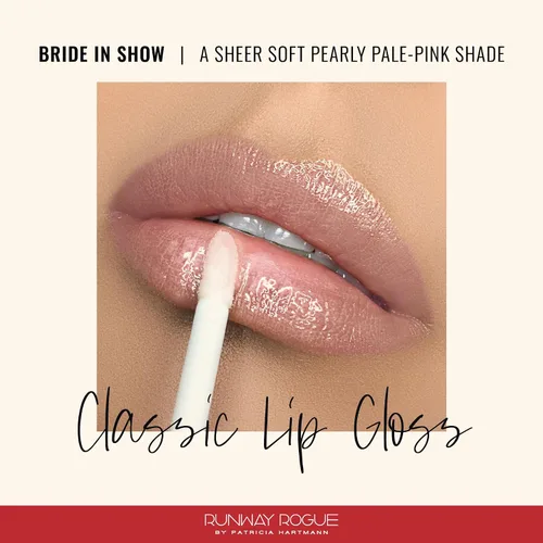 Vista 2 de Runway Rogue Brillo de labios clásico, brillo labial hidratante ultra transparente rosa perlado pálido, 'Bride in Show