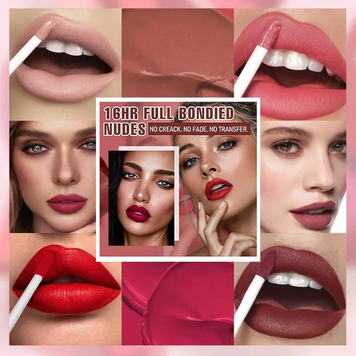 Vista 6 de Juego de lápices labiales líquidos mate de 6 colores, brillo labial suave de terciopelo, impermeable, hidratante, de larga duración, altamente