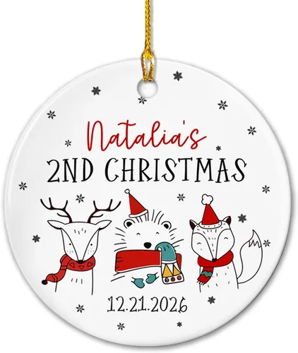Vista 19 de Adornos de cerámica personalizados con texto en inglés «My First Christmas», bonito adorno de Navidad de gato para bebés, niños, primer recuerdo
