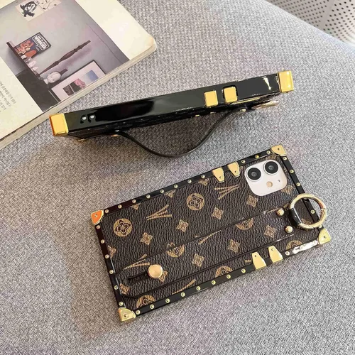 Vista 3 de Funda rectangular de cuero compatible con 11 con correa para pulsera, funda de diseño de lujo para mujeres y niñas, funda protectora con soporte