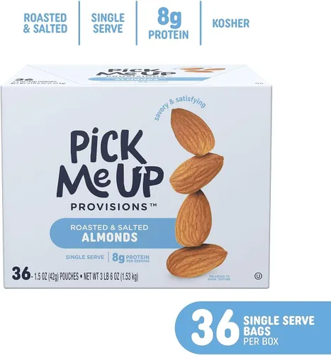 Vista 3 de Pick Me Up Provisions Almendras tostadas y saladas, 1.5 onzas, 36 bolsas/caja (PM62980)