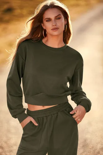 Vista 6 de PRETTYGARDEN Conjunto de 2 piezas de otoño para mujer, sudadera de manga larga, pantalones cargo de pierna ancha con bolsillos