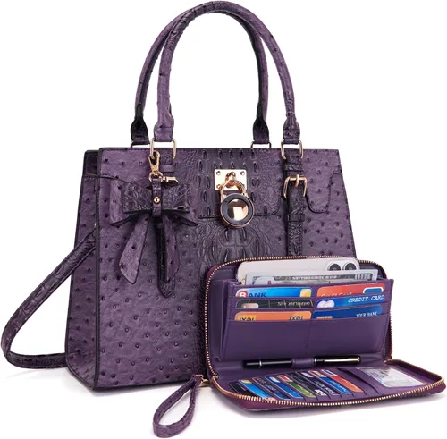 Vista 11 de Qiyuer - Bolsos y carteras para mujer, juego de damas con asa superior, bolso de hombro, bolso de trabajo con cartera de embrague a juego, 2 piezas