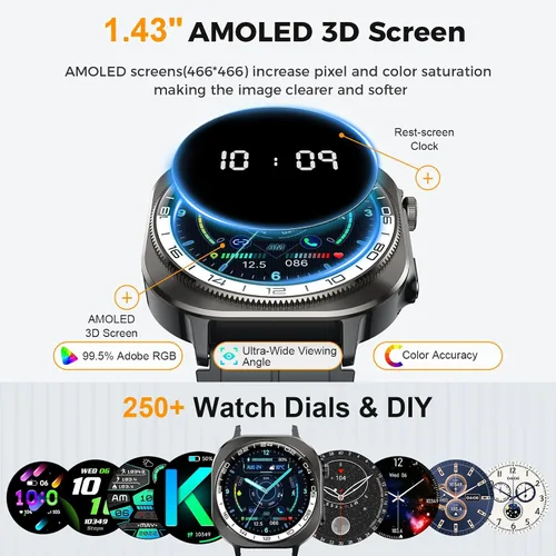 Vista 2 de 2026 Smart Watch (Answer/Make Call), 1.43" 3D-AMOLED Smartwatch for Men Women, 130+ Sports Fitness Watch, Heart Rate/Sleep Monitor, 60 Days