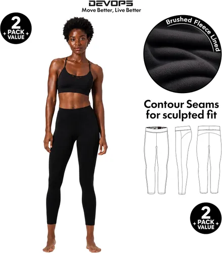 Vista 7 de DEVOPS - Juego de 2 pantalones térmicos interiores para mujer, calzoncillos largos, leggings 1#(línea_2pack) negro/negro