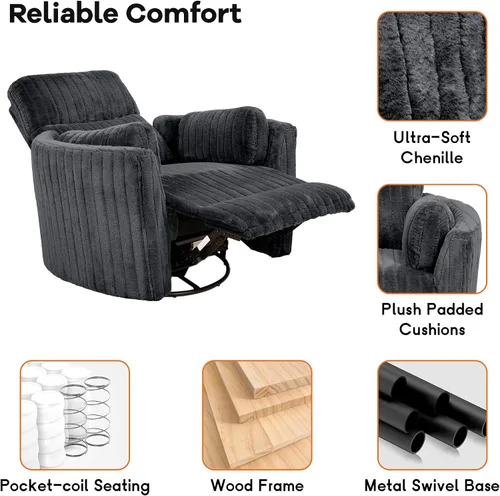 Vista 5 de Sillón reclinable eléctrico con 2 almohadas, color gris oscuro