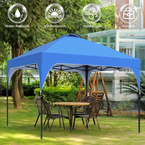 Vista 5 de GDY Tienda de campaña desplegable de 8 x 8 pies, kiosco fácil de instalar, toldo para exteriores con 3 alturas ajustables para eventos, fiestas, Azul