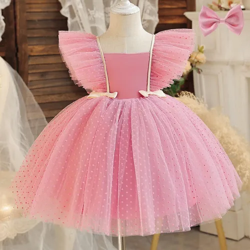 Vista 3 de TTYAOVO Vestido de fiesta de cumpleaños con apliques para niñas, vestido de princesa con flores, vestido de baile