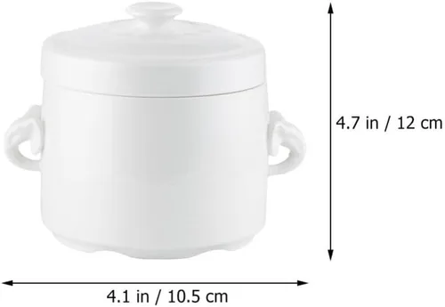 Vista 2 de Hemoton Olla de cerámica para estofado de 3.74 x 3.74 x 4.13 pulgadas, pequeña olla blanca con tapa para huevos al vapor, natillas de pájaros, nido
