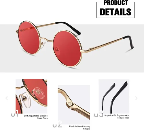 Vista 3 de Sunier Round Sunglasses Men Women Shades Polarized Hippie Retro Circle Sun Glasses
