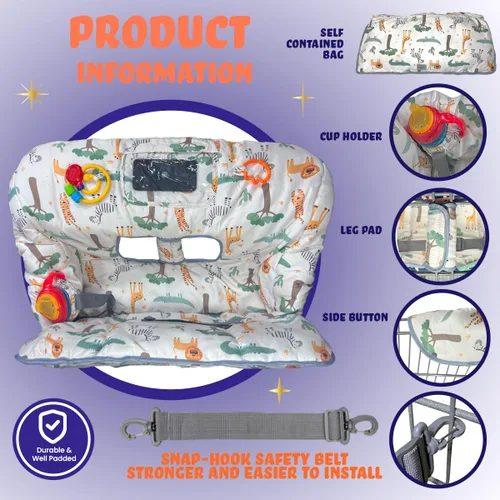 Vista 3 de Funda para carrito de compras para bebés y niños pequeños, funda impermeable para carrito de comestibles y silla alta, funda acolchada suave