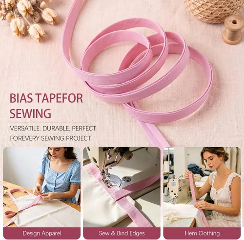 Vista 7 de Jetec Cinta al bies de algodón de doble pliegue de 1/2 pulgada para coser Rosa