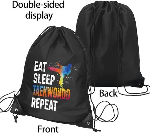 Vista 3 de Eat Sleep Taekwondo Repeat - Mochila impermeable con cordón, bolsa deportiva de taekwondo para hombres y mujeres, regalos de jugador de taekwondo