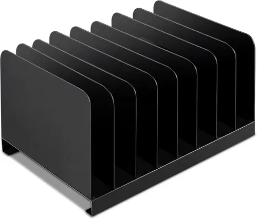 Vista 9 de Suzile Organizador de archivos de escritorio de metal, 10 compartimentos, clasificador de archivos vertical, negro, 10.63 pulgadas de largo x 5.79