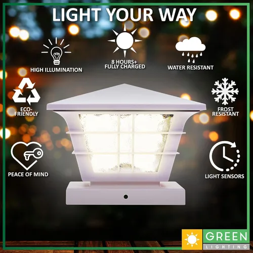 Vista 3 de GreenLighting Adaptador de base 4x4 con luz solar para postes 5x5, se adapta a postes de PVC de 5 pulgadas y 4 pulgadas., Blanco