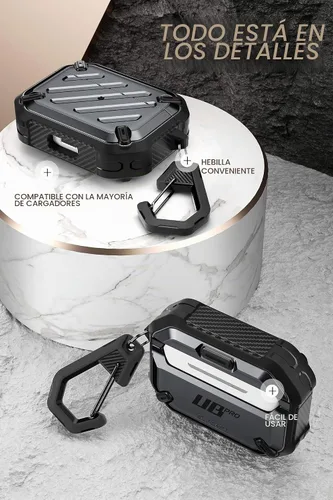 Vista 5 de SupCase - Estuche para Airpods Pro Serie Pro Unicorn Beetle, resistente carcasa de protección completa con mosquetón para Airpods Pro de Apple Negro