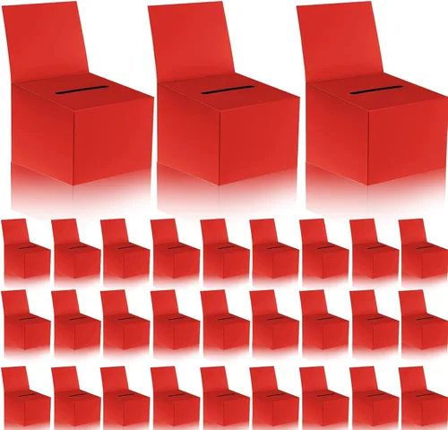 Vista 8 de Paquete de 30 cajas de sugerencias para rifas con ranura, cajas de cartón de 6.5 x 4.5 x 4.5 pulgadas con ranura para boletos y cabecera extraíble