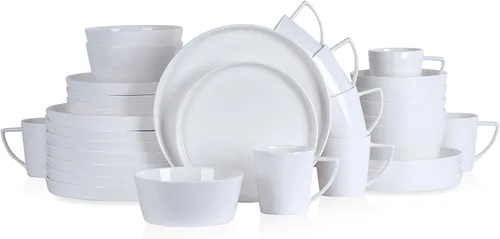 Vista 18 de Stone Lain Alexandria - Juego de vajilla de 16 piezas de porcelana china, blanco