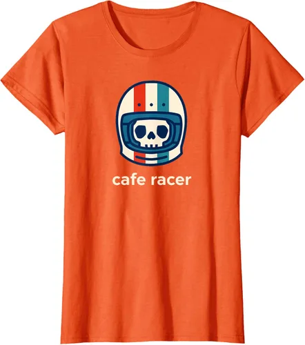 Vista 46 de Cafe Racer Moda Simple Casco Diseño Motocicleta Camiseta Negro