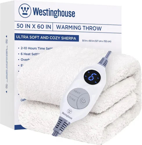 Vista 21 de Westinghouse Manta Eléctrica Tamaño Throw, Manta Térmica de Felpa Sherpa Suave con 6 Niveles de Calefacción y 2-10 Horas de Apagado Automático, Azul