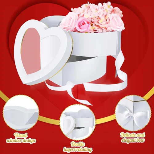 Vista 5 de Gueevin 4 cajas en forma de corazón para flores, cajas florales con tapas, regalos de San Valentín, papel para el día de la madre, embalaje